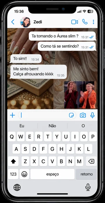 Relato 1 sobre a experiência com Áurea Slim, recebido pelo WhatsApp