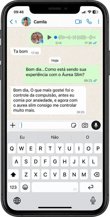 Relato 3 sobre a experiência com Áurea Slim, recebido pelo WhatsApp